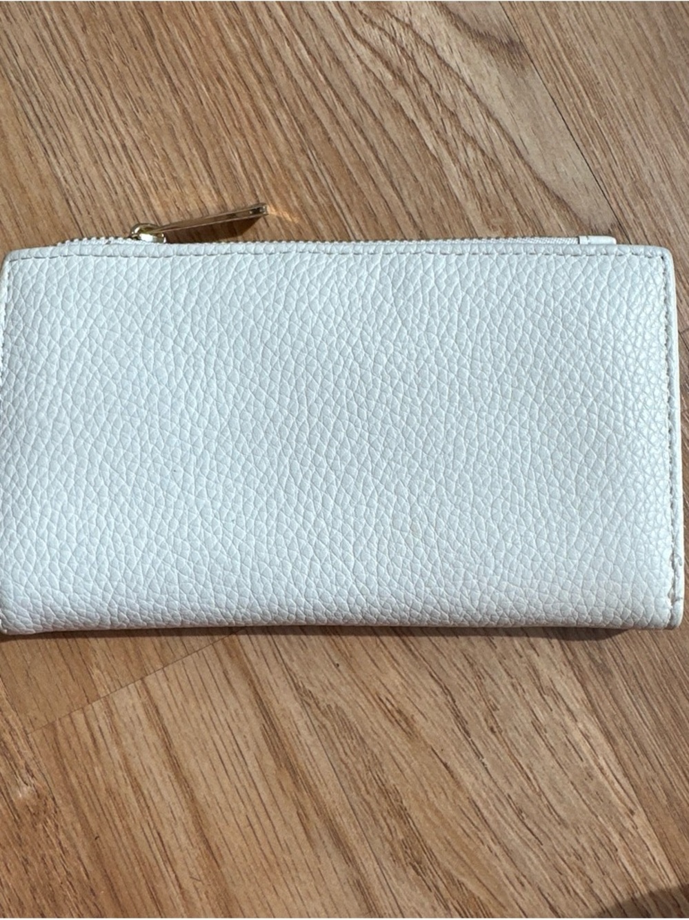 Compact White Pebbled Leather Zip Wallet for Women